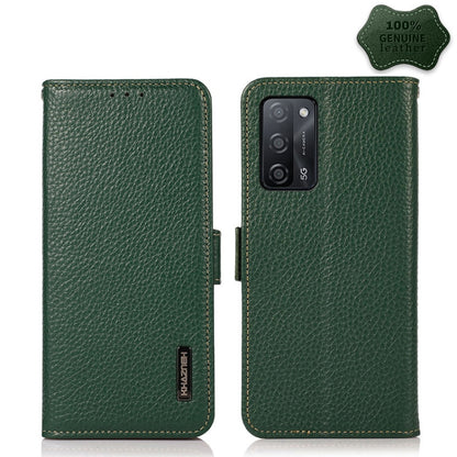 KHAZNEH Side-Magnetic Litchi Genuine Leather RFID Case, For OPPO A16, For OPPO A54 4G, For OPPO A55 5G, For OPPO A55s 5G JP Version, For OPPO A93 5G, For OPPO Reno5 5G / Find X3 Lite