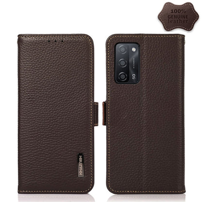 KHAZNEH Side-Magnetic Litchi Genuine Leather RFID Case, For OPPO A16, For OPPO A54 4G, For OPPO A55 5G, For OPPO A55s 5G JP Version, For OPPO A93 5G, For OPPO Reno5 5G / Find X3 Lite