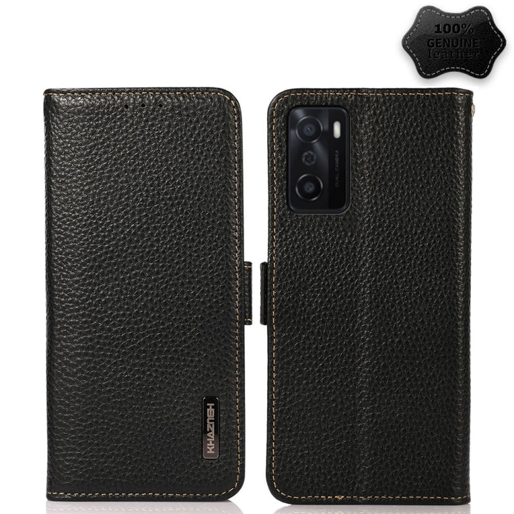 KHAZNEH Side-Magnetic Litchi Genuine Leather RFID Case, For OPPO A16, For OPPO A54 4G, For OPPO A55 5G, For OPPO A55s 5G JP Version, For OPPO A93 5G, For OPPO Reno5 5G / Find X3 Lite