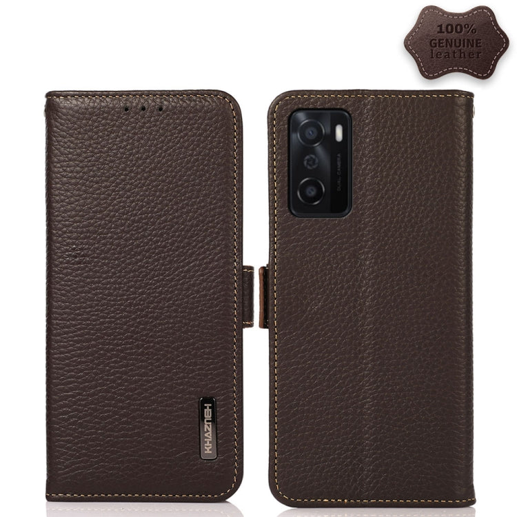KHAZNEH Side-Magnetic Litchi Genuine Leather RFID Case, For OPPO A16, For OPPO A54 4G, For OPPO A55 5G, For OPPO A55s 5G JP Version, For OPPO A93 5G, For OPPO Reno5 5G / Find X3 Lite