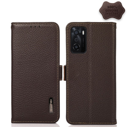 KHAZNEH Side-Magnetic Litchi Genuine Leather RFID Case, For OPPO A16, For OPPO A54 4G, For OPPO A55 5G, For OPPO A55s 5G JP Version, For OPPO A93 5G, For OPPO Reno5 5G / Find X3 Lite