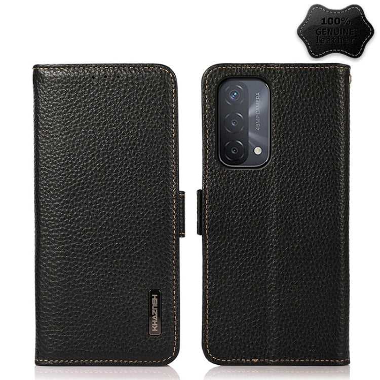 KHAZNEH Side-Magnetic Litchi Genuine Leather RFID Case, For OPPO A16, For OPPO A54 4G, For OPPO A55 5G, For OPPO A55s 5G JP Version, For OPPO A93 5G, For OPPO Reno5 5G / Find X3 Lite