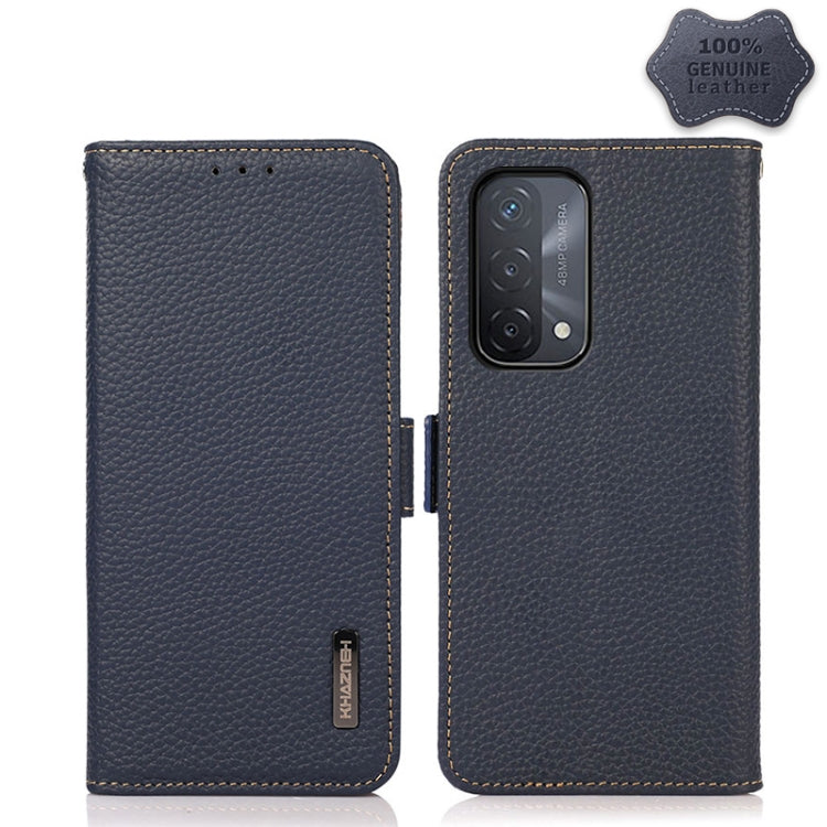 KHAZNEH Side-Magnetic Litchi Genuine Leather RFID Case, For OPPO A16, For OPPO A54 4G, For OPPO A55 5G, For OPPO A55s 5G JP Version, For OPPO A93 5G, For OPPO Reno5 5G / Find X3 Lite