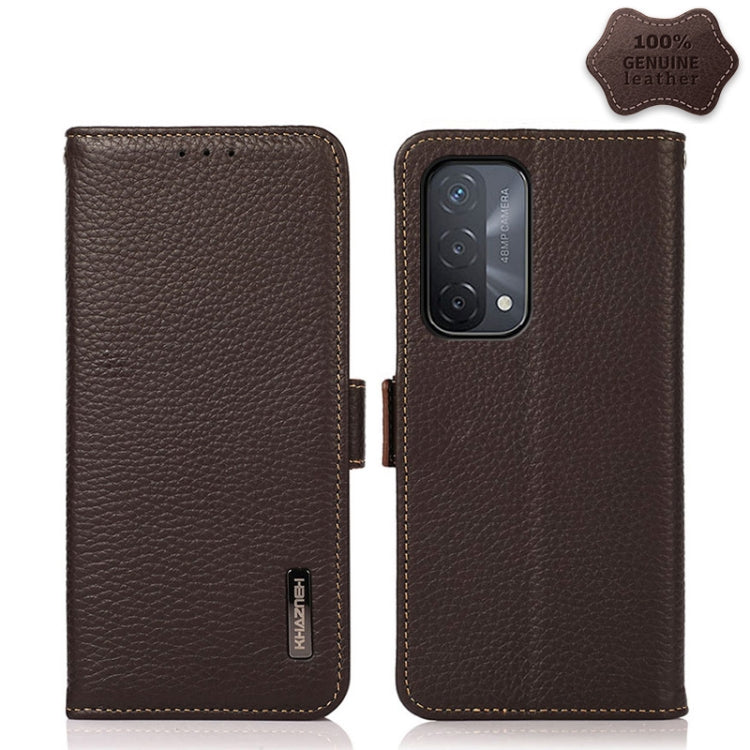 KHAZNEH Side-Magnetic Litchi Genuine Leather RFID Case, For OPPO A16, For OPPO A54 4G, For OPPO A55 5G, For OPPO A55s 5G JP Version, For OPPO A93 5G, For OPPO Reno5 5G / Find X3 Lite