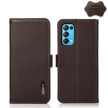 KHAZNEH Side-Magnetic Litchi Genuine Leather RFID Case, For OPPO A16, For OPPO A54 4G, For OPPO A55 5G, For OPPO A55s 5G JP Version, For OPPO A93 5G, For OPPO Reno5 5G / Find X3 Lite