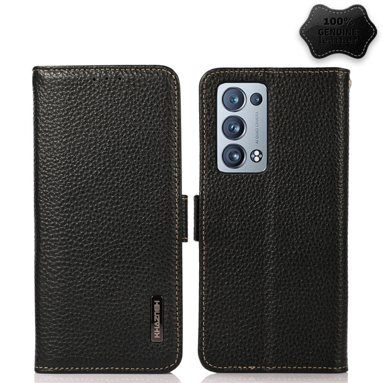 KHAZNEH Side-Magnetic Litchi Genuine Leather RFID Case, For OPPO Reno5 A JP Version, For OPPO Reno6 Pro 5G, For OPPO Reno6 Pro+ 5G, For OPPO Reno6 5G, For OPPO Reno7 5G, For OPPO Reno7 Pro 5G
