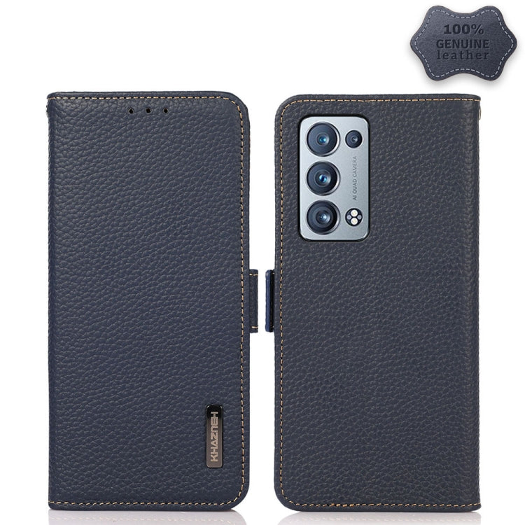 KHAZNEH Side-Magnetic Litchi Genuine Leather RFID Case, For OPPO Reno5 A JP Version, For OPPO Reno6 Pro 5G, For OPPO Reno6 Pro+ 5G, For OPPO Reno6 5G, For OPPO Reno7 5G, For OPPO Reno7 Pro 5G