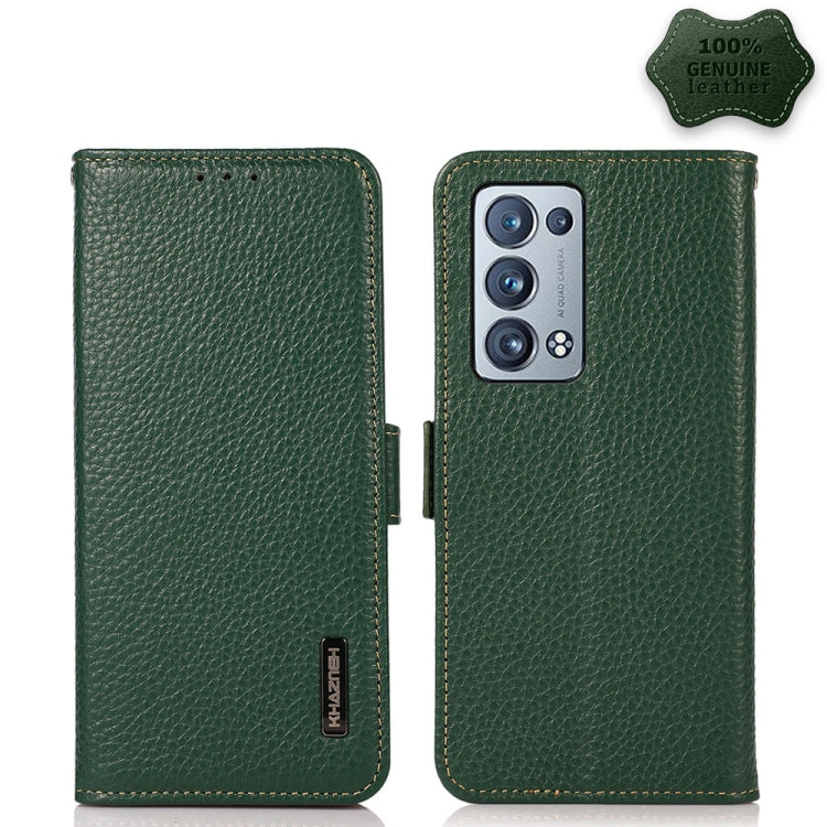KHAZNEH Side-Magnetic Litchi Genuine Leather RFID Case, For OPPO Reno5 A JP Version, For OPPO Reno6 Pro 5G, For OPPO Reno6 Pro+ 5G, For OPPO Reno6 5G, For OPPO Reno7 5G, For OPPO Reno7 Pro 5G