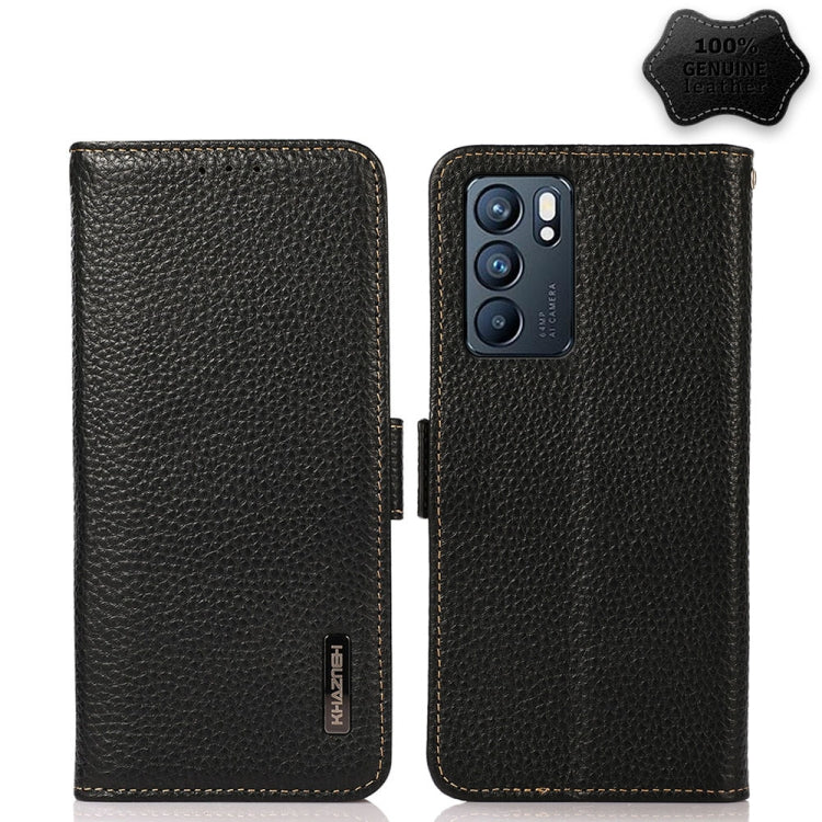 KHAZNEH Side-Magnetic Litchi Genuine Leather RFID Case, For OPPO Reno5 A JP Version, For OPPO Reno6 Pro 5G, For OPPO Reno6 Pro+ 5G, For OPPO Reno6 5G, For OPPO Reno7 5G, For OPPO Reno7 Pro 5G