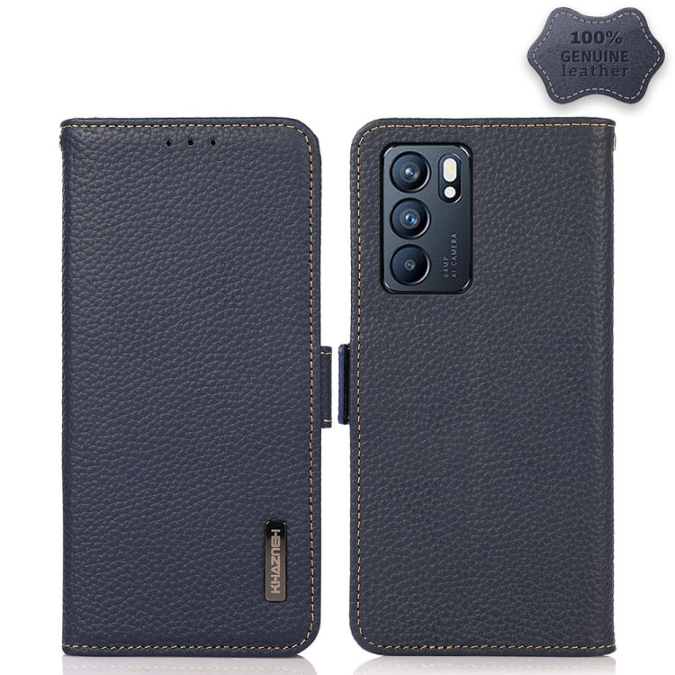 KHAZNEH Side-Magnetic Litchi Genuine Leather RFID Case, For OPPO Reno5 A JP Version, For OPPO Reno6 Pro 5G, For OPPO Reno6 Pro+ 5G, For OPPO Reno6 5G, For OPPO Reno7 5G, For OPPO Reno7 Pro 5G