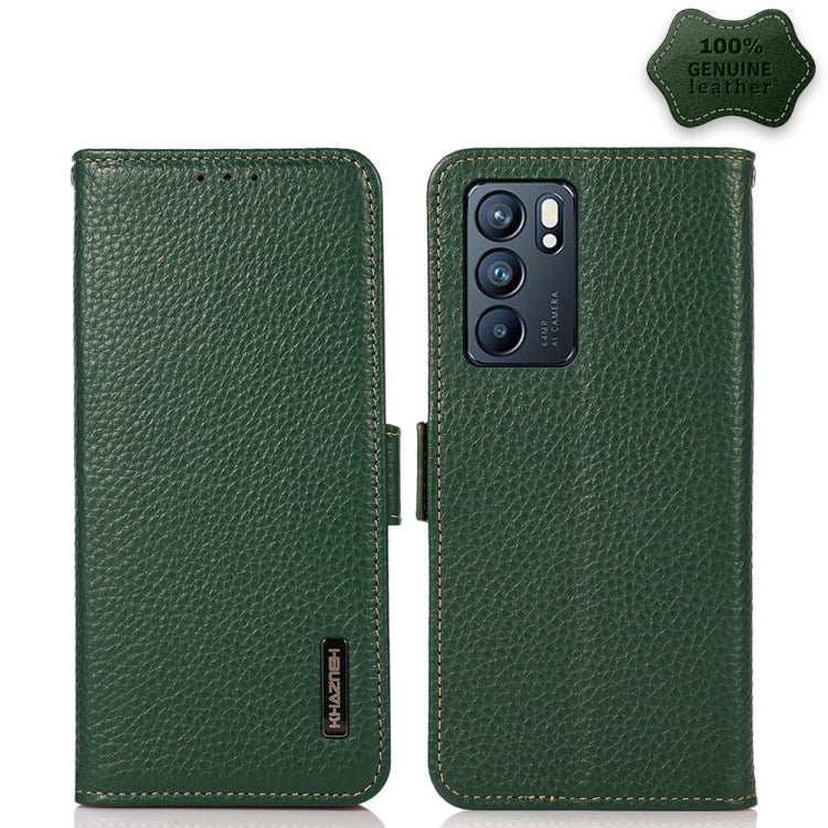 KHAZNEH Side-Magnetic Litchi Genuine Leather RFID Case, For OPPO Reno5 A JP Version, For OPPO Reno6 Pro 5G, For OPPO Reno6 Pro+ 5G, For OPPO Reno6 5G, For OPPO Reno7 5G, For OPPO Reno7 Pro 5G