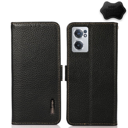 KHAZNEH Side-Magnetic Litchi Genuine Leather RFID Phone Case, For Nokia G21 / G11 4G, For OnePlus Nord CE 2 5G, For OPPO Realme 9 Pro+