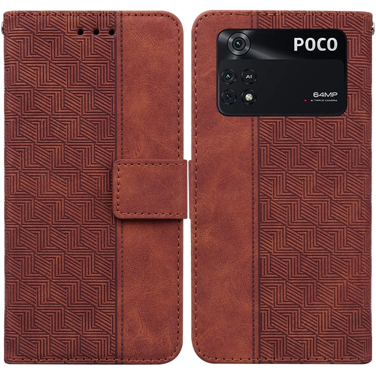 Geometric Embossed Leather Phone Case, For Xiaomi Poco M3 / Redmi 9 Power, For Xiaomi Poco M4 Pro, For Xiaomi Poco X3 NFC / Poco X3, For Xiaomi Poco X4 Pro 5G