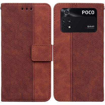 Geometric Embossed Leather Phone Case, For Xiaomi Poco M3 / Redmi 9 Power, For Xiaomi Poco M4 Pro, For Xiaomi Poco X3 NFC / Poco X3, For Xiaomi Poco X4 Pro 5G