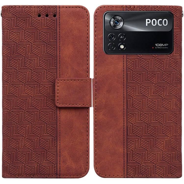 Geometric Embossed Leather Phone Case, For Xiaomi Poco M3 / Redmi 9 Power, For Xiaomi Poco M4 Pro, For Xiaomi Poco X3 NFC / Poco X3, For Xiaomi Poco X4 Pro 5G
