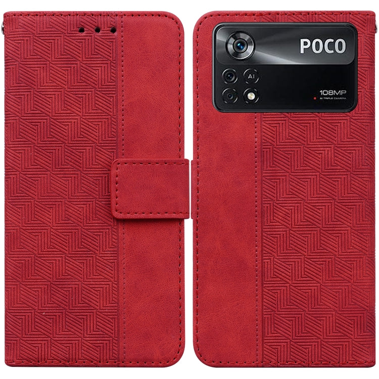 Geometric Embossed Leather Phone Case, For Xiaomi Poco M3 / Redmi 9 Power, For Xiaomi Poco M4 Pro, For Xiaomi Poco X3 NFC / Poco X3, For Xiaomi Poco X4 Pro 5G