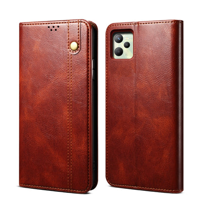 Simple Wax Crazy Horse Texture Horizontal Flip Leather Phone Case with Card Slots & Holder, For OPPO A35 / A15 / A15S, For OPPO Realme C35, For OPPO Realme Q3T / K9S / Realme Q3s, For OPPO Realme 9 Pro, For OPPO Realme 9 Pro+