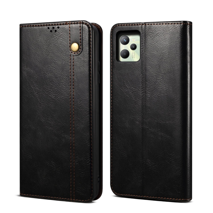 Simple Wax Crazy Horse Texture Horizontal Flip Leather Phone Case with Card Slots & Holder, For OPPO A35 / A15 / A15S, For OPPO Realme C35, For OPPO Realme Q3T / K9S / Realme Q3s, For OPPO Realme 9 Pro, For OPPO Realme 9 Pro+