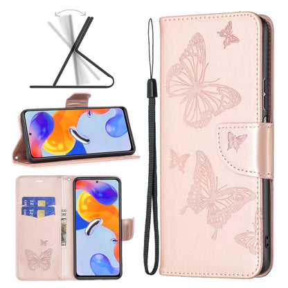 Two Butterflies Embossing Leather Phone Case, For Xiaomi Redmi Note 11 Pro International Version
