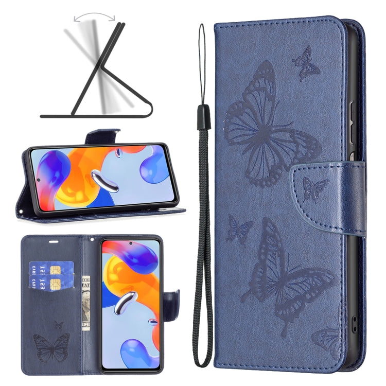 Two Butterflies Embossing Leather Phone Case, For Xiaomi Redmi Note 11 Pro International Version