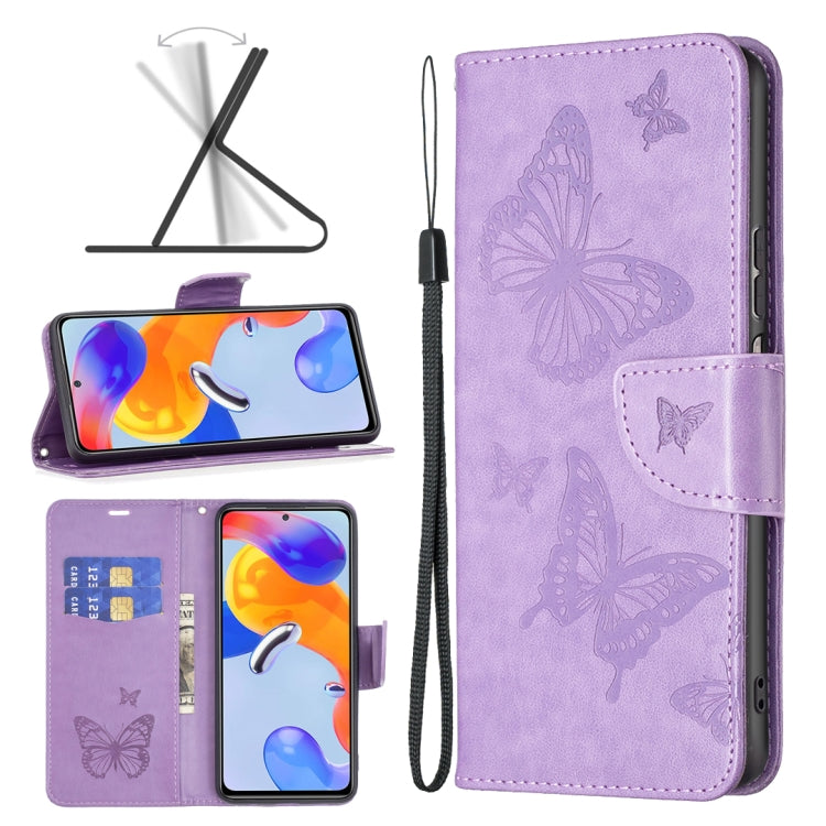 Two Butterflies Embossing Leather Phone Case, For Xiaomi Redmi Note 11 Pro International Version