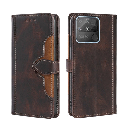 Skin Feel Straw Hat Magnetic Buckle Leather Phone Case, For OPPO Realme GT / Q3 Pro 5G, For OPPO Realme GT Explorer Master, For OPPO Realme Narzo 50A, For OPPO Realme 8 5G / Realme V13 5G