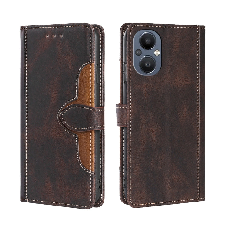 Skin Feel Straw Hat Magnetic Buckle Leather Phone Case, For OnePlus Nord N20 5G