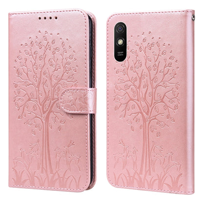 Tree & Deer Pattern Pressed Flip Leather Phone Case, For Xiaomi Redmi 9A, For Xiaomi Poco C3 / Redmi 9C