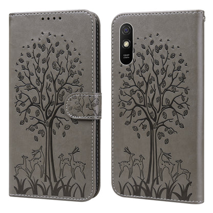 Tree & Deer Pattern Pressed Flip Leather Phone Case, For Xiaomi Redmi 9A, For Xiaomi Poco C3 / Redmi 9C