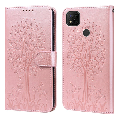Tree & Deer Pattern Pressed Flip Leather Phone Case, For Xiaomi Redmi 9A, For Xiaomi Poco C3 / Redmi 9C