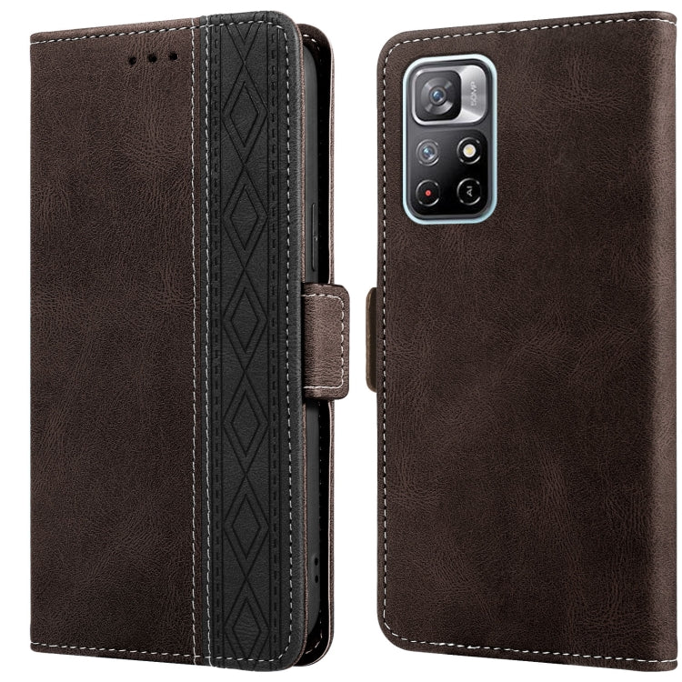 Stitching Side-Magnetic RFID Leather Phone Case, For Xiaomi Redmi Note 9T 5G, For Xiaomi Redmi Note 10 4G, For Xiaomi Redmi Note 10 Pro, For Xiaomi Redmi Note 11, For Xiaomi Redmi Note 11 International, For Xiaomi Redmi Note 10 JP Version