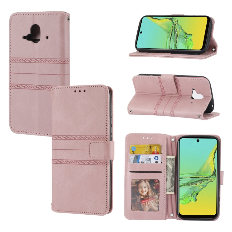 Embossed Striped Magnetic Buckle Horizontal Flip Phone Leather Case, For Fujitsu Arrows F-52B, For OPPO A96 5G, For OPPO Reno7 5G, For OPPO Reno7 SE 5G