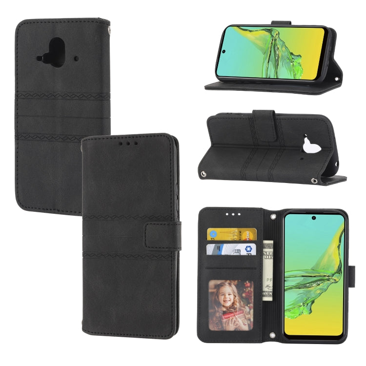 Embossed Striped Magnetic Buckle Horizontal Flip Phone Leather Case, For Fujitsu Arrows F-52B, For OPPO A96 5G, For OPPO Reno7 5G, For OPPO Reno7 SE 5G
