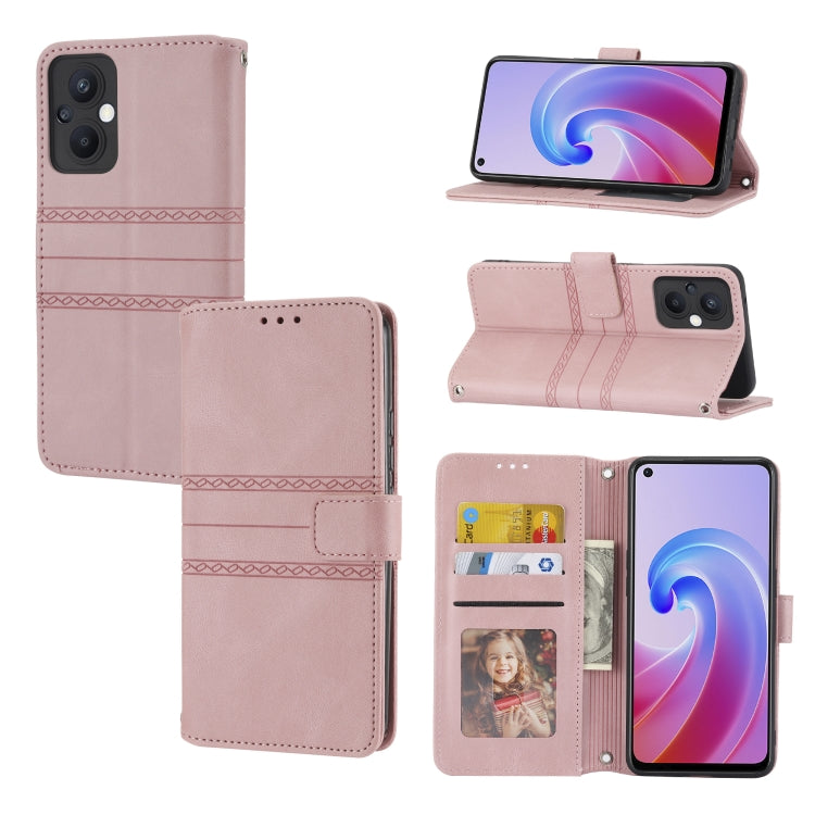 Embossed Striped Magnetic Buckle Horizontal Flip Phone Leather Case, For Fujitsu Arrows F-52B, For OPPO A96 5G, For OPPO Reno7 5G, For OPPO Reno7 SE 5G