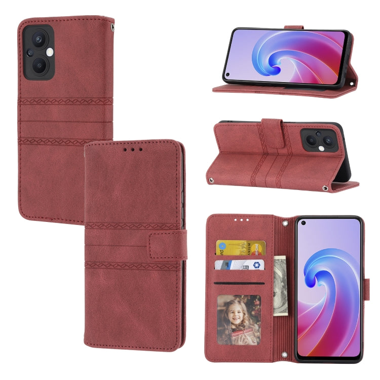 Embossed Striped Magnetic Buckle Horizontal Flip Phone Leather Case, For Fujitsu Arrows F-52B, For OPPO A96 5G, For OPPO Reno7 5G, For OPPO Reno7 SE 5G