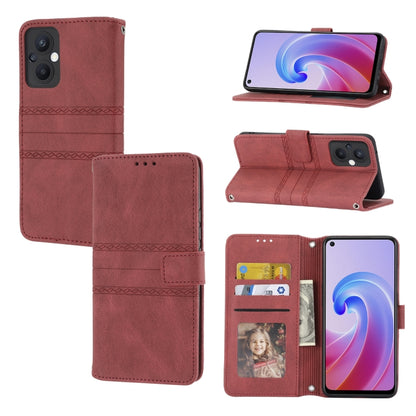 Embossed Striped Magnetic Buckle Horizontal Flip Phone Leather Case, For Fujitsu Arrows F-52B, For OPPO A96 5G, For OPPO Reno7 5G, For OPPO Reno7 SE 5G