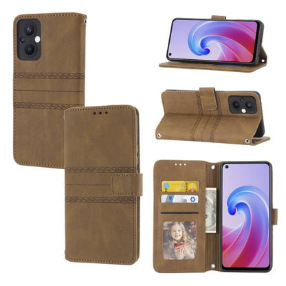 Embossed Striped Magnetic Buckle Horizontal Flip Phone Leather Case, For Fujitsu Arrows F-52B, For OPPO A96 5G, For OPPO Reno7 5G, For OPPO Reno7 SE 5G