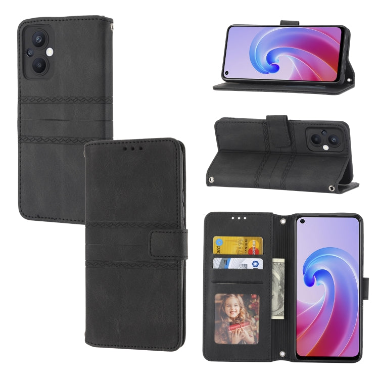 Embossed Striped Magnetic Buckle Horizontal Flip Phone Leather Case, For Fujitsu Arrows F-52B, For OPPO A96 5G, For OPPO Reno7 5G, For OPPO Reno7 SE 5G