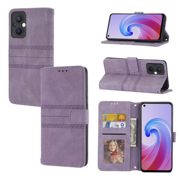 Embossed Striped Magnetic Buckle Horizontal Flip Phone Leather Case, For Fujitsu Arrows F-52B, For OPPO A96 5G, For OPPO Reno7 5G, For OPPO Reno7 SE 5G