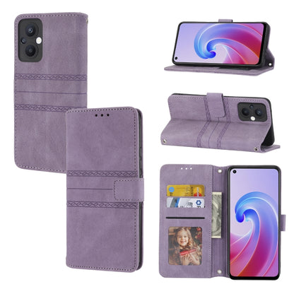 Embossed Striped Magnetic Buckle Horizontal Flip Phone Leather Case, For Fujitsu Arrows F-52B, For OPPO A96 5G, For OPPO Reno7 5G, For OPPO Reno7 SE 5G