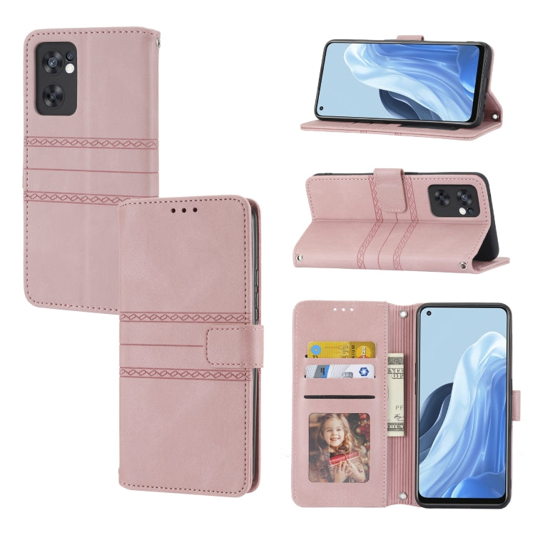 Embossed Striped Magnetic Buckle Horizontal Flip Phone Leather Case, For Fujitsu Arrows F-52B, For OPPO A96 5G, For OPPO Reno7 5G, For OPPO Reno7 SE 5G