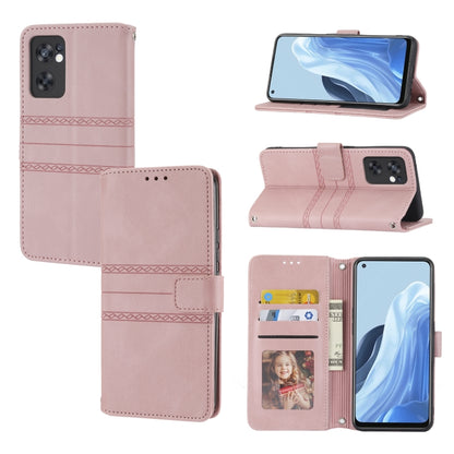 Embossed Striped Magnetic Buckle Horizontal Flip Phone Leather Case, For Fujitsu Arrows F-52B, For OPPO A96 5G, For OPPO Reno7 5G, For OPPO Reno7 SE 5G