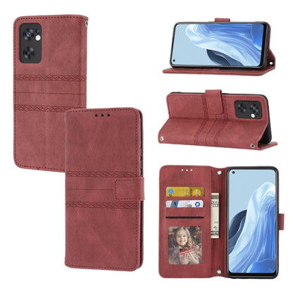 Embossed Striped Magnetic Buckle Horizontal Flip Phone Leather Case, For Fujitsu Arrows F-52B, For OPPO A96 5G, For OPPO Reno7 5G, For OPPO Reno7 SE 5G