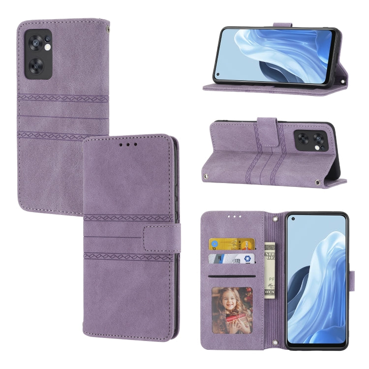 Embossed Striped Magnetic Buckle Horizontal Flip Phone Leather Case, For Fujitsu Arrows F-52B, For OPPO A96 5G, For OPPO Reno7 5G, For OPPO Reno7 SE 5G