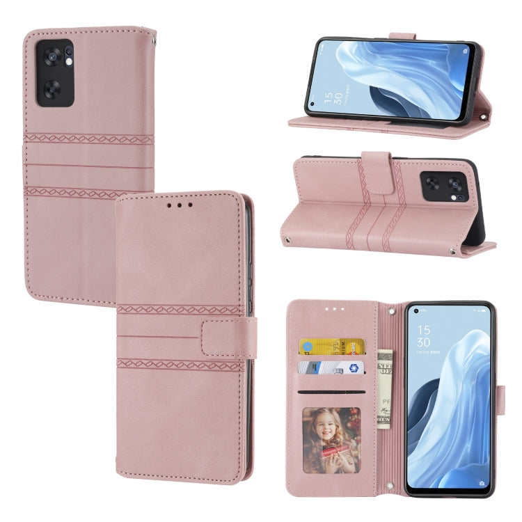 Embossed Striped Magnetic Buckle Horizontal Flip Phone Leather Case, For Fujitsu Arrows F-52B, For OPPO A96 5G, For OPPO Reno7 5G, For OPPO Reno7 SE 5G