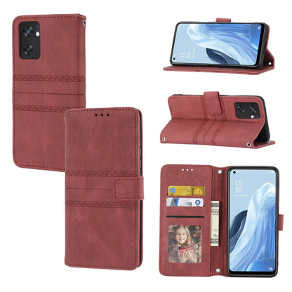 Embossed Striped Magnetic Buckle Horizontal Flip Phone Leather Case, For Fujitsu Arrows F-52B, For OPPO A96 5G, For OPPO Reno7 5G, For OPPO Reno7 SE 5G