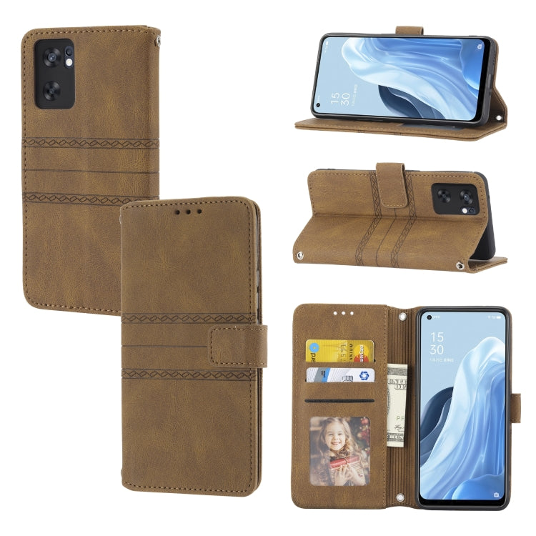 Embossed Striped Magnetic Buckle Horizontal Flip Phone Leather Case, For Fujitsu Arrows F-52B, For OPPO A96 5G, For OPPO Reno7 5G, For OPPO Reno7 SE 5G