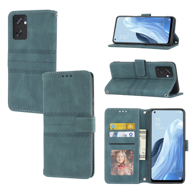 Embossed Striped Magnetic Buckle Horizontal Flip Phone Leather Case, For Fujitsu Arrows F-52B, For OPPO A96 5G, For OPPO Reno7 5G, For OPPO Reno7 SE 5G