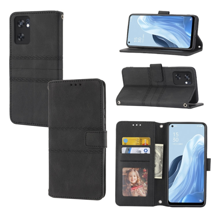 Embossed Striped Magnetic Buckle Horizontal Flip Phone Leather Case, For Fujitsu Arrows F-52B, For OPPO A96 5G, For OPPO Reno7 5G, For OPPO Reno7 SE 5G