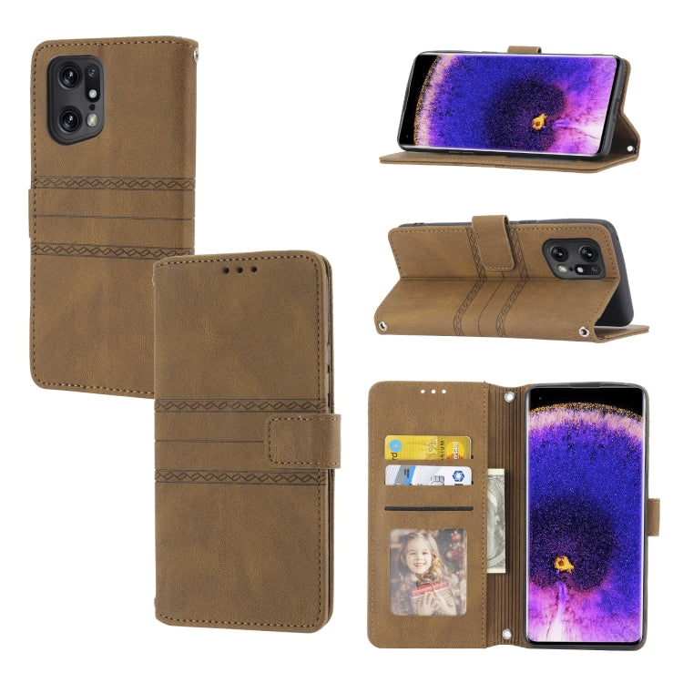 Embossed Striped Magnetic Buckle Horizontal Flip Phone Leather Case, For OPPO Find X5, For OPPO Find X5 Pro, For OPPO Realme 9 Pro+, For OPPO Realme C35